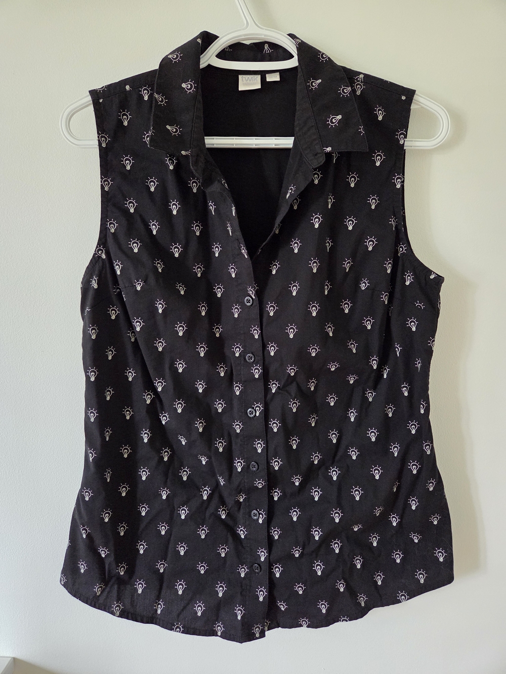 Twik Simons Black White Light Bulb Print Sleeveless Button Down Blouse M